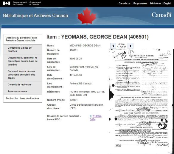 Un résultat affiché dans l’ancienne base de données, sur le site de Bibliothèque et Archives Canada.